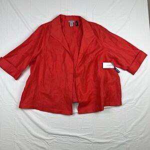 Catherines Red Linen Blend Jacket Open Front Blazer 2XWP Petite Lightweight